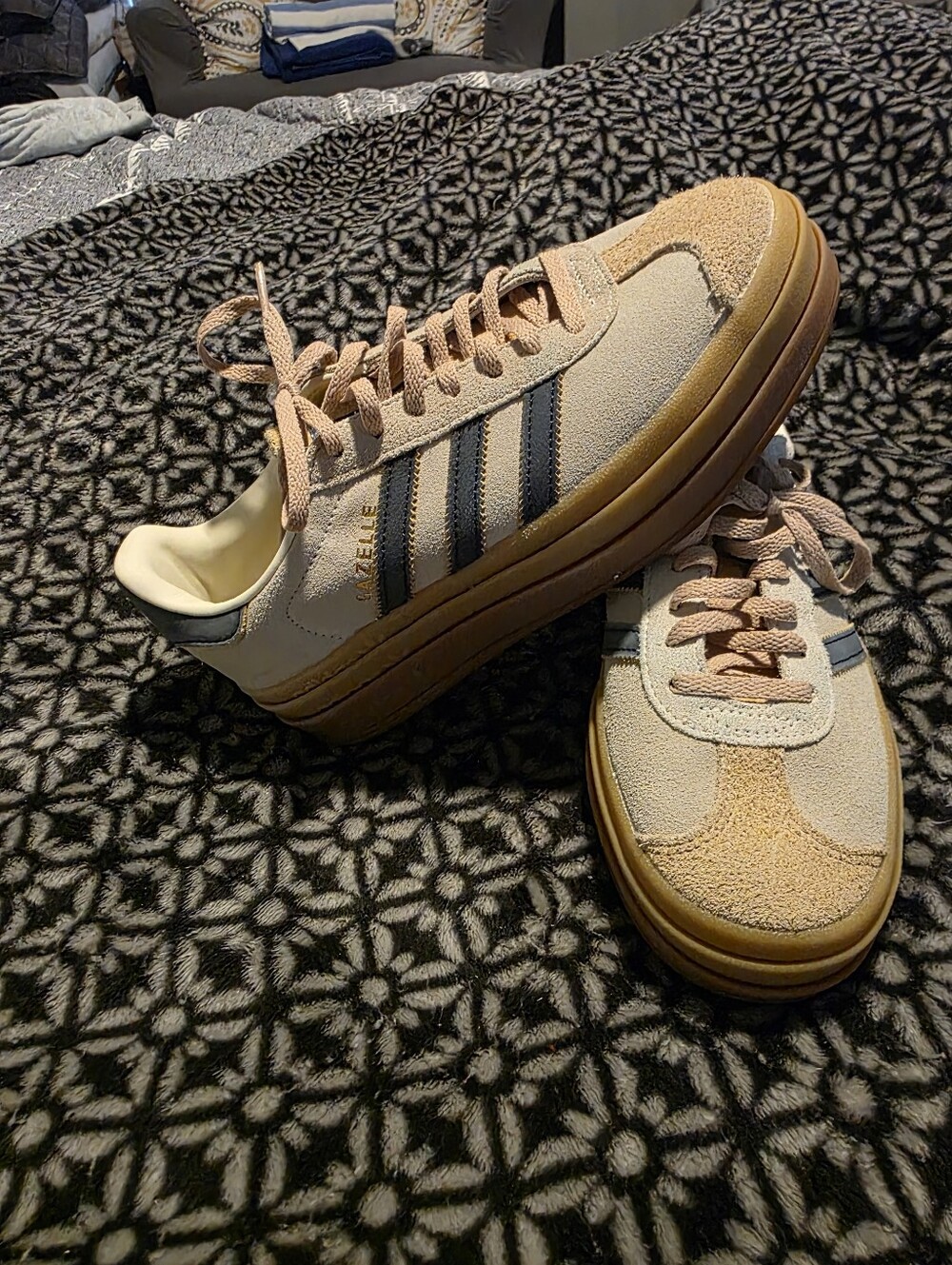 Adidas Womens Gazelle Bold Cream and Indigo Sneaker